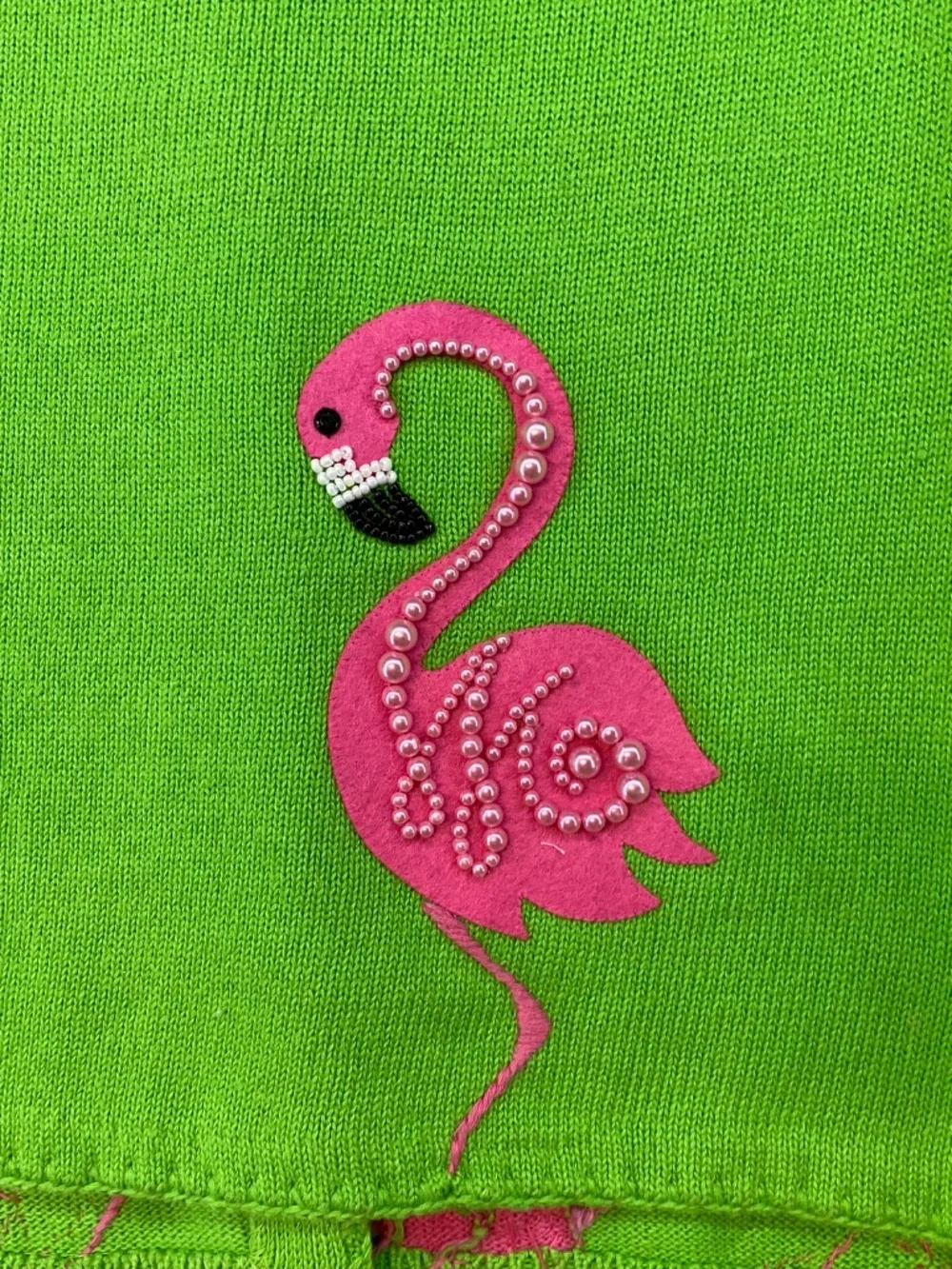 NEW! Vintage Michael Simon Cardigan M • Pink Flamingo • Embellished • 1998 • Art - Picture 9 of 10